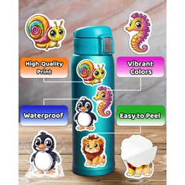JCFIRE 200PCS Water Bottle Stickers for Kids, Waterproof Mixed Cute Animal Vinyl Scrapbook Stickers for Laptop, Book, Goodie Bags Stuffers Kids Party Favors, Aesthetic Classroom Supplies Must Haves