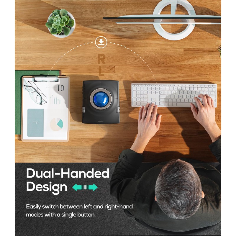 Nulea M512 Wireless Trackball Mouse, Ergonomic 55mm Trackball, 4 Level