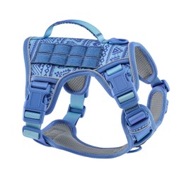 Light Dog Harness for Small Dog Breeds, No-Pull Pet Harness with 2 Leash Clips, Adjustable Soft Padded Dog Vest, Reflective No-Choke Pet Oxford Vest, Puggle, Terriers, Beagle, Blue Ethnic, Small