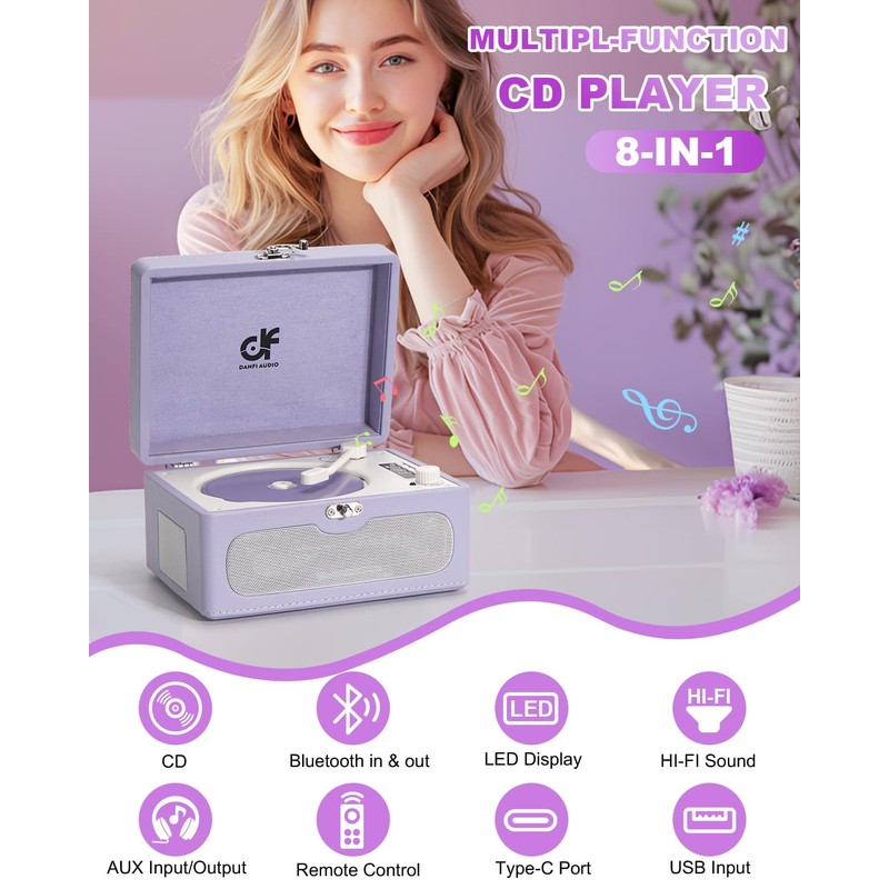 Rechargeable CD Player with Upgraded Speakers Bluetooth Transmitter USB Input