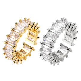 Pack of 2 Open Rings Cubic Zirconia Fidget Rings Finger Ring Gift for Women Adjustable Stackable for Stress Relief (Platinum Gold, Gold)