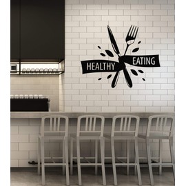 Vinyl Wall Decal Healthy Eating Diet Gym Sports Lifestyle Kitchen Dining Room Interior Stickers Mural Large Decor (ig5831) Black