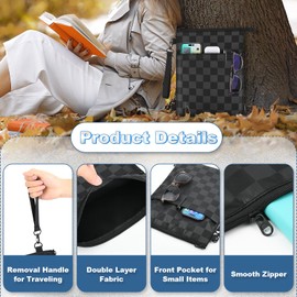 Book Sleeves with Zipper, Travel Book Protector Pouch for Paperbacks & Hardcover Books, Book Covers Bags Carry Case/Front Pocket & Handle Strap for Book Lovers Mother's Day (Black with Block, 1 Pc)