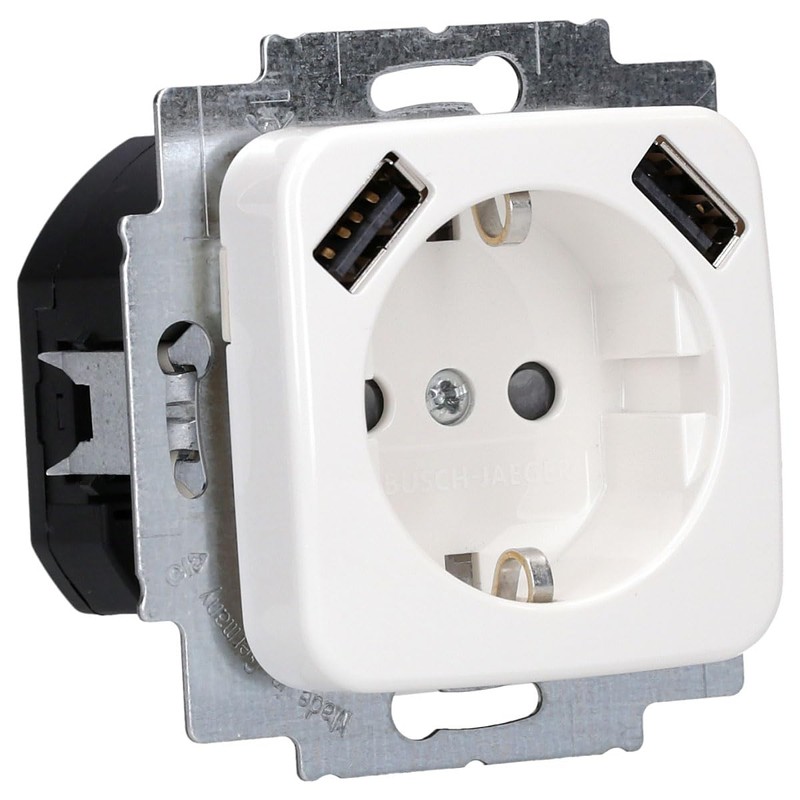 Busch-Jaeger 20 EUCB2USB-214 Schuko 2x USB Sockets Alpine White 2CKA002011A6264