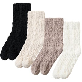 Pddenality 4 Pairs Womens Fluffy Socks Fluffy Socks Fluffy Socks Womens,Black Fluffy Socks Warm Socks Fuzzy Socks,Warm Socks Women Cosy Socks Winter Socks Women,For Home Slipper Warm Socks
