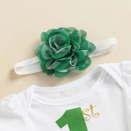 Geagodelia Baby Girl My 1sr First St. Patrick's Day 2Pcs Clothes Set Outfits Short Sleeve Romper Tutu Ruffle Dress + Headband (Green 2, 0-3 Months)