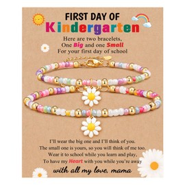 First Day of School Gift, First Day of Kindergarten Bracelet Mommy and Me Bracelets Back to School Gifts, Mother and Daughter Daisy Bracelets First Day of School Anxiety Bracelet for Mom Daughter Girls