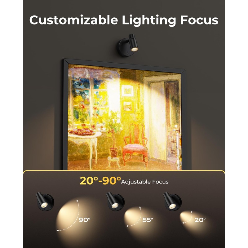PESUTEN Zoomable Spot Lights Indoor, Rechargeable Picture Light with Remote,