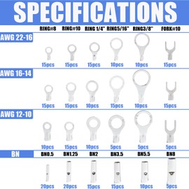 XINTAIHELE 300PCS Non-Insulated Wire Connectors Tool Kit AWG 22-16 16-14 12-10 Tinned Copper Fork Terminals Wire Crimp Electrical Wire Connectors Assortment Kit