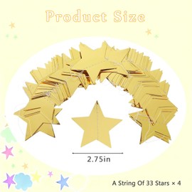 52 Feet Star Garland Banner Decorations for Party,Gold Star Hanging Bunting Banner Hanging Glitter Stars Garland Christmas Birthday Wedding Decor