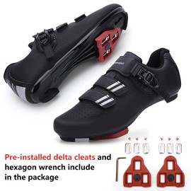 Mens Womens Cycling Shoes Compatible with Pelaton Bike Shoes Road Bike Riding Bicycle Pre-Installed with Delta Cleats Clip Indoor Outdoor Pedal Size 5.5 Black