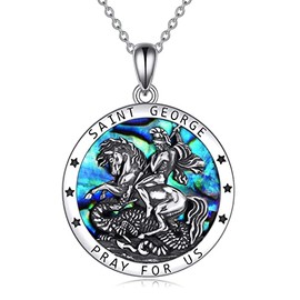 CRMAD St George Necklace for Men Sterling Silver Saint George Medal Protection Christian Amulet Jewelry Gifts for Women 20+2‘’ (Saint George Necklace)