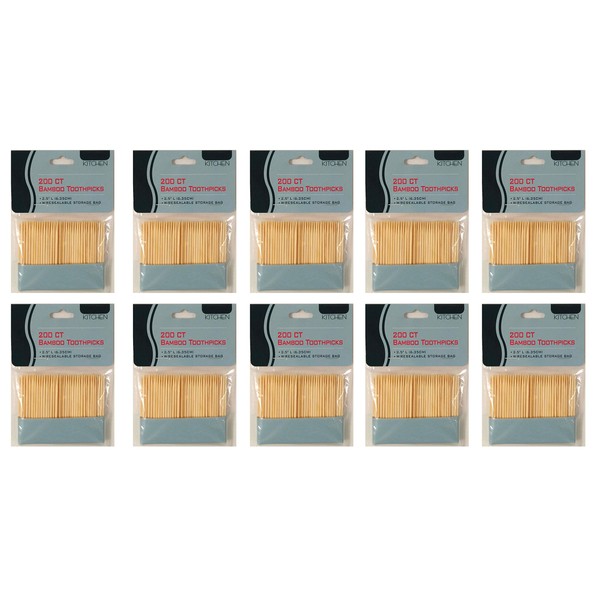 Set of 10 Packs Kitchen Brand 200 Count Bamboo Toothpicks