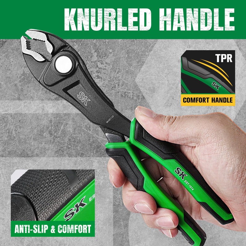 SK 8-Inch Adjustable Slip Joint Pliers, Premium CR-V Construction, SureGrip