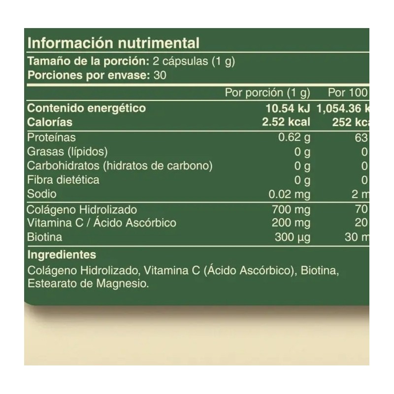 Biotina Pura Colageno Hidrolizado Con 60 Capsulas Sabor Sin sabor