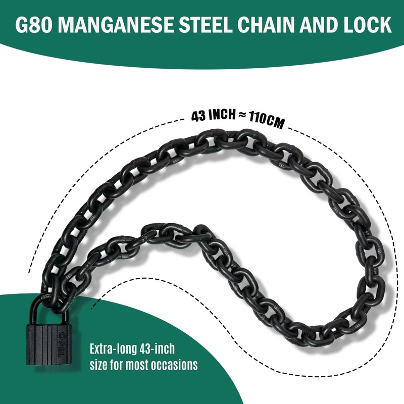 VNAKER G80 Mn Steel Chain Lock, Heavy-Duty Anti-Theft Chain Lock
