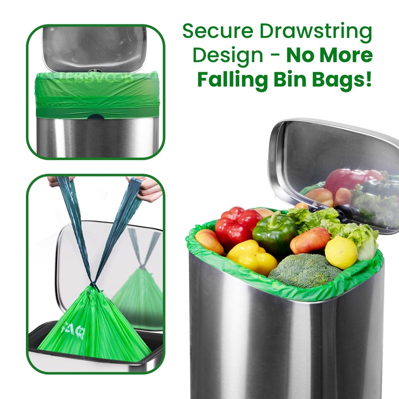 TERRACOR 13 Gallon Compostable Trash Bags Drawstring, Heavy Duty Extra
