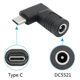 Right Angle DC 5521 to USB C Connector Adapter, 90 Degree PD 65W DC 5.5mm x 2.1mm to USB Type C Male Plug Power Charge Adapter for Laptop, Phone - Black