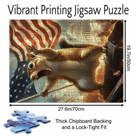 1000-Piece Patriotic Squirrel Jigsaw Puzzle - Waving American Flag & Freedom Design Charging Capitol Hill 27x20 Inches (50x70cm) Premium Art Puzzle for Adults & Teens