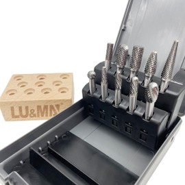 Premium-Grade Die Grinder Bits Tungsten Carbide Burr Set 1/4 Shank 10-PC Double Cut Rotary Cutting Burr Bits for Metalworking, Steel, Wood, Grinding, Carving, Engraving