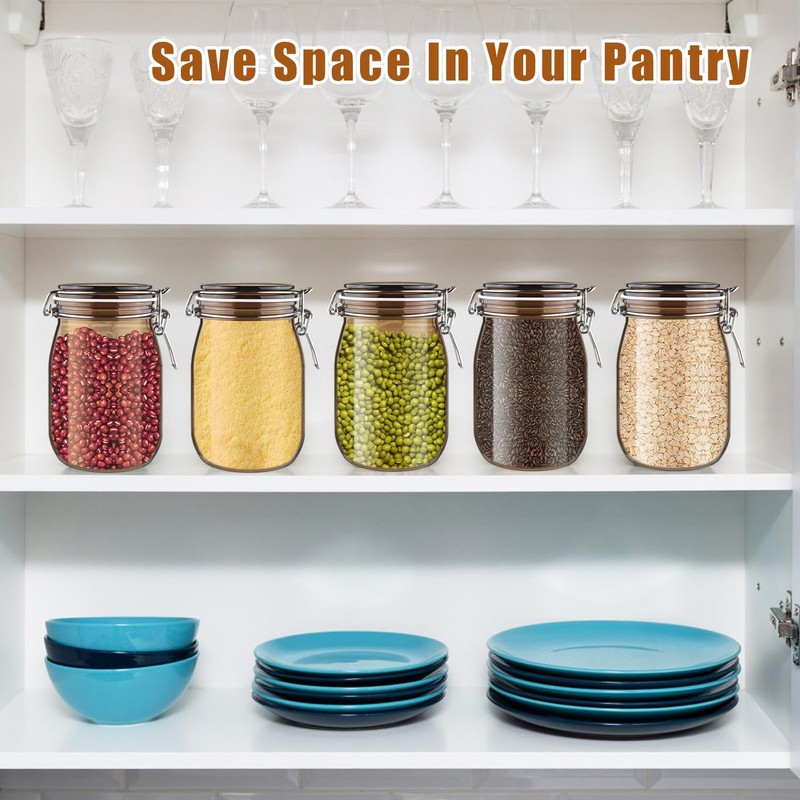 2 Pcs PET Plastic Storage Jar with Clamp Lid Empty