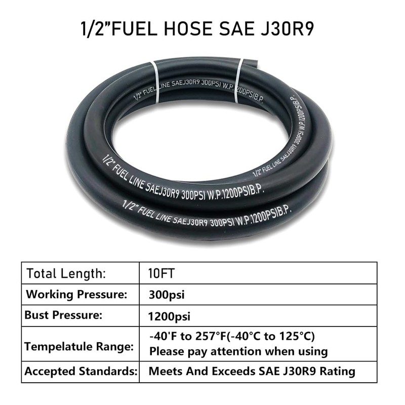 1/2 Inch ID Fuel Line Hose, J30R9 NBR Rubber High-Pressure