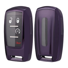 Arruweer Key Fob Cover for Ram 1500 Full Protection Soft TPU Smart Key Case Holder Fits for 2019 2020 2021 Dodge Ram 1500 Keyless Entry Remote (Dark Purple)