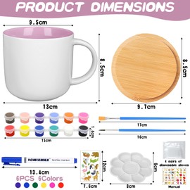 LongZYU Ceramic Painting Set, Cups Painting Set for Adults, Includes Cups, Paints, Brushes and Painting Inspirations for Ceramic, Creative Gift for Children and Adults (Pink)
