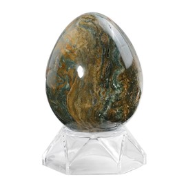 mookaitedecor Natürliche Ozean Jaspis Kristall Ei für Ostern Dekor, poliert Edelstein Kugel Ei mit Acryl Ständer für Heimdekoration, 60-75 mm