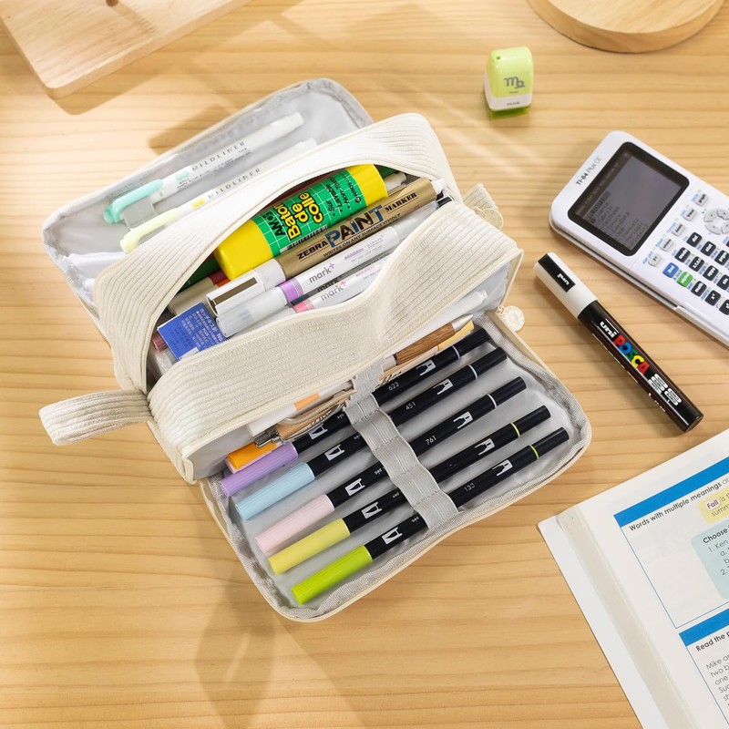 VICDUEKG Pencil Case with 3 Compartments Pencil Case Large Capacity