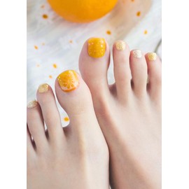 ohora Semi Cured Gel Pedi Strips (P Orange Splash) - Works with Any Nail Lamps, Salon-Quality, Long Lasting, Easy to Apply & Remove - Includes 2 Prep Pads, Nail File & Wooden Stick