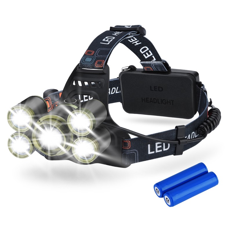 LED Headlamp Rechargeable Flashlight Brightest Waterproof 5 Lighting Modes Zoomable