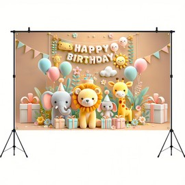 BlissYard Happy Birthday Banner 71x43 Inch for Jungle Safari Animal Birthday Backdrop Party Decoration Wildlife Zoo Photography Background for Boys Girls Birthday Jungle Wild Photo Booth Props