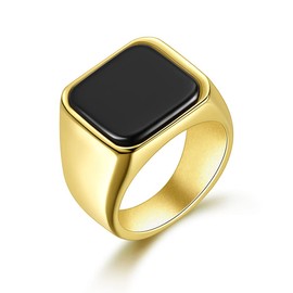 Joliernelle Black Onyx Signet Ring for Men Solid Stainless Steel Classic Band Ring Gold Size Q