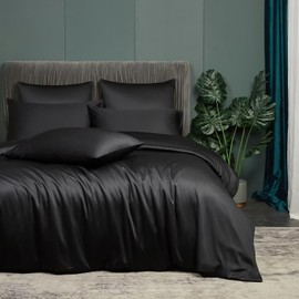 Luowei Cooling Bamboo Bed Linen 155 x 220 cm Summer Black Bed Linen 3 Sets Made of 100% Bamboo Lyocell Luxury Smooth Soft Bamboo Duvet Cover with Zip and 2 Pillowcases 80 x 80 cm