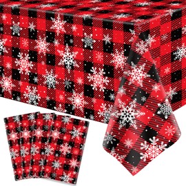 4 Pack Christmas Checkered Tablecloth Snowflake Tablecloth Buffalo Plaid Table Cover 51 X 86'' Disposable Rectangle Red and Black Buffalo Plaid Tablecloth for Xmas Party Decor Winter Holiday