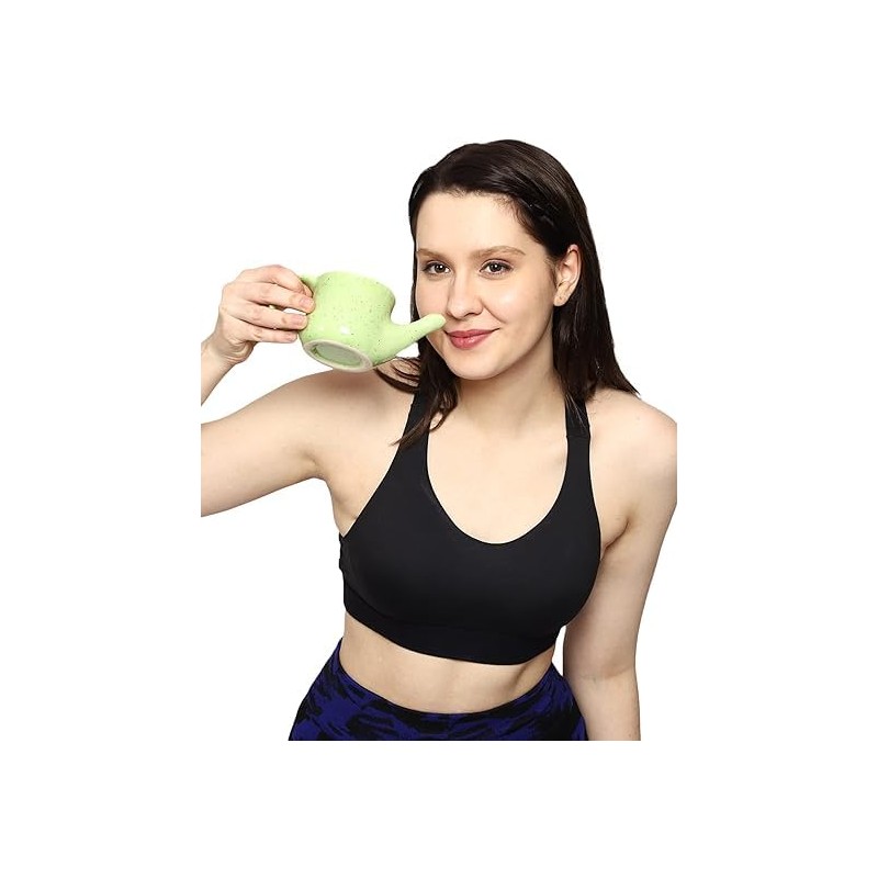 Anicent Impex Ceramic Neti Pot, Spill Proof with 5 Sachets