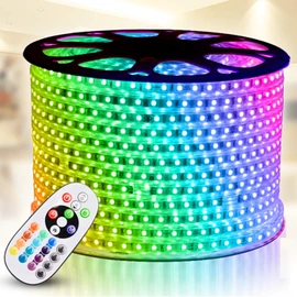 RGB LED Strip Light, AC 110-120V Flexible/Waterproof/Multi Colors/Multi-Modes Function/Dimmable SMD5050 LED Rope Light with Remote for Home/Office/Building Decoration (65.6ft/20m)