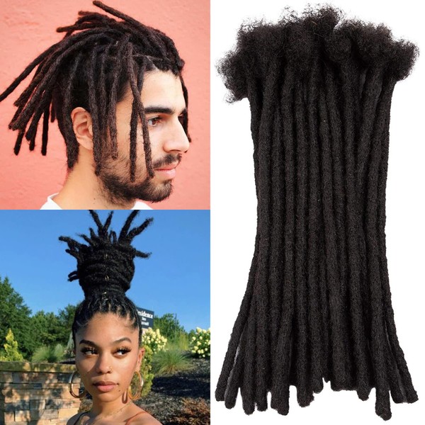TAOYEMY Human Hair Dreadlock Extension 8 Inch Afro Kinky Black 20 Strands 0.8 cm Fashion Crochet Braiding Hair for Men / Women (8 Inch-20 Pieces, 1B)