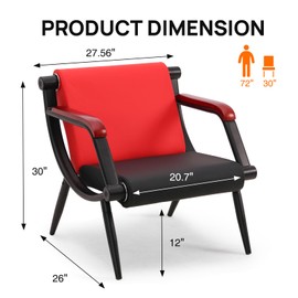Walmokid Waiting Room Chair with Wooden Armrest, PU Leather Office Furniture, Lobby Conference Reception Chair, Office Guest Seating for Clinic,Airport,Hospital,Barber,Salon,Bank (Red & Black)