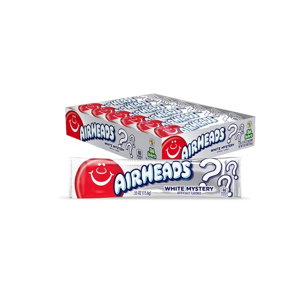 Airheads Candy, White Mystery Flavor, Individually Wrapped Full Size Bars, Taffy, Non Melting, Party, Pack of 36 Bars