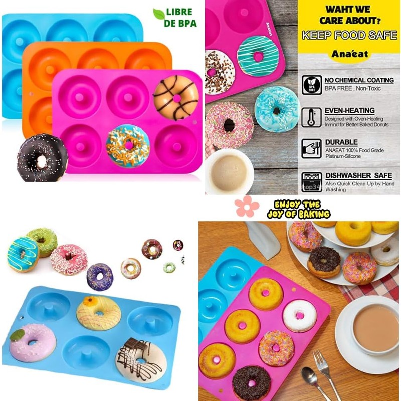 Molde de silicona para hornear rosquillas de 6 cavidades (paquete