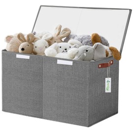 Bagnizer Large Toy Storage Box with Lids, Collapsible Sturdy Baby Storage Organizer Chest Bin Basket for Kids, Boys, Girls, Playroom, Nursery, Bedroom, Closet 25"x13"x16" (Gray)