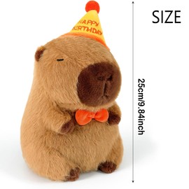 Birthday Hat Capybara Plush Toy, 25cm Adorable Soft Capybara Doll, Apybara Stuffed Animal, Stuffed Animal Capybara Toy,Cute Stuffed Animal, Cute Capybara Teddy Plush Doll Home Decoration Gift for Kids