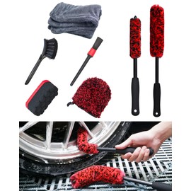 Premium 7PCS Car Wheel Rims Detail Cleaning PRO Wash Kit, Wheel Wash Mitt, Tire Brush,2PCS Soft Woolies Wheels Brush,Detailing Brush and Tire Dressing Pad,Microfiber Dry Towel Scratch-Free Cleaning