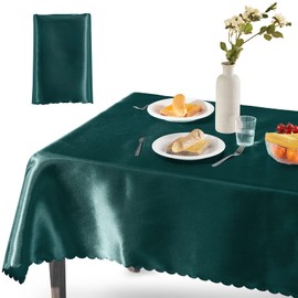 Homiest 1 Pack 60 x 102 Inches Satin Tablecloth Hunter Green Table Cover, Bright Overlay Table Cloth Silky Rectangle Table Decorations, Satin Dining Table Cloths for Wedding Reception Graduation