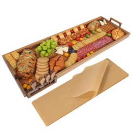 Young Speeds Large Charcuterie Board with Cheese Knife Set,36 x 12 Inch Acacia Wood Large Serving Tray with Handles,Long Wooden Serving Board with 30Pcs Wax Paper,3ft Extra Long Cheese Board