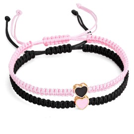 MJartoria BFF Bracelets for 2-Heart Matching Bracelets Adjustable Strand Bracelet Friendship Bracelets Jewelry Gifts for Teen Women Couples (Black+Pink)