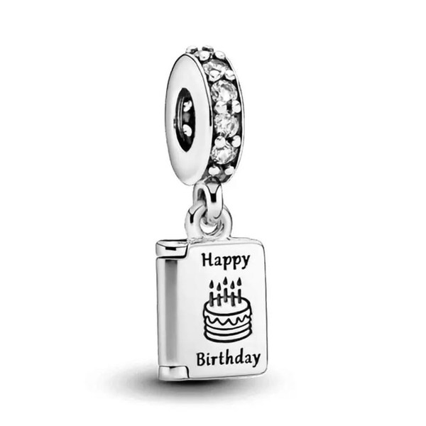Birthday Card Dangle Cubic Zirconia Charm in Sterling Silver for