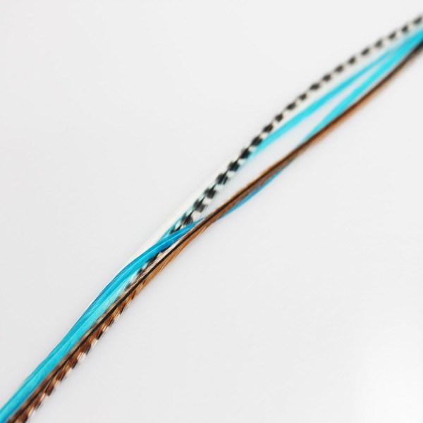 4"-6" Turquoise with Brown & Grizzly Feathers for Hair Extensions Bonded Together At the Tip Salon Quality Feathers! 5 Feathers